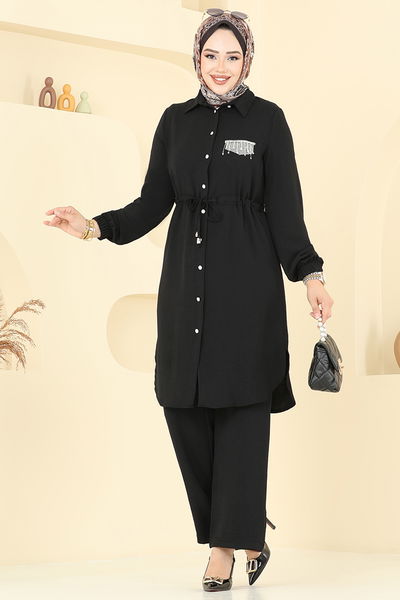 MRV D.V.L. - Beli Tünelli Tesettür Takım 439DVL897-M Siyah - 358248