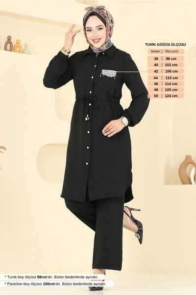 MRV D.V.L. - Beli Tünelli Tesettür Takım 439DVL897-M Siyah - 358280