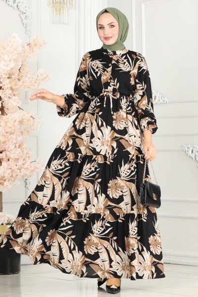 B.G.S. - Beli Tünelli Viskon Elbise 7119BG354-MS Siyah