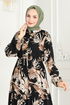 Beli Tünelli Viskon Elbise 7119BG354-MS Siyah - Thumbnail