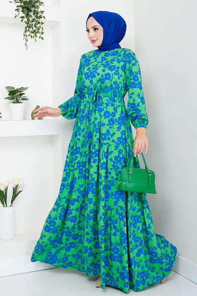 MRV H.B.S. - Beli Tunneled Patterned Dress 9702HBS932-M Benetton Green