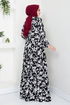 Beli Tunneled Patterned Dress 9702HBS932-M Black - Thumbnail