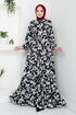 Beli Tunneled Patterned Dress 9702HBS932-M Black - Thumbnail