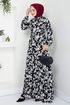 Beli Tunneled Patterned Dress 9702HBS932-M Black - Thumbnail