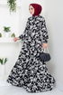 Beli Tunneled Patterned Dress 9702HBS932-M Black - Thumbnail