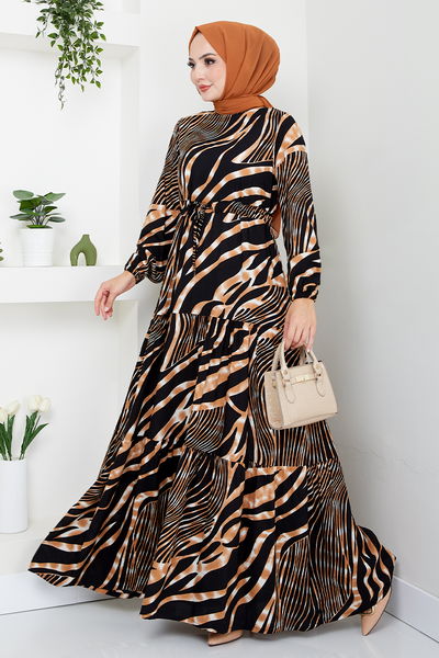 MRV H.B.S. - Beli Tunneled Patterned Dress 9702HBS932-M Pattern 1 Black&Vision