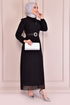 Belt Chiffon Dress Black EFS12441 - Thumbnail