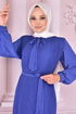 Belt Chiffon Dress Indigo NEV14050 - Thumbnail