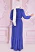 Belt Chiffon Dress Indigo NEV14050 - Thumbnail