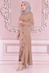 Belt Kleid Beige KBR5078 - Thumbnail