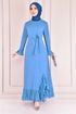 Belt Kleid Blau KNZ4125 - Thumbnail