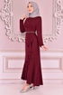 Belt Kleid Bordeaux KBR5078 - Thumbnail