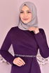 Belt Kleid Purpur KBR5078 - Thumbnail