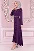 Belt Kleid Purpur KBR5078 - Thumbnail