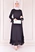 Belt Kleid Schwarz KNZ4125 - Thumbnail