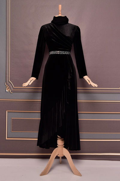 ASM - Belt Samt Abendkleid Schwarz ASM2531