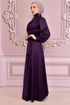 Belt Satin Abendkleid Purpur NEV14823 - Thumbnail