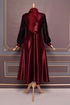 Belt Satin Dress Burgundy ASM2537 - Thumbnail