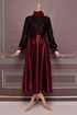 Belt Satin Dress Burgundy ASM2537 - Thumbnail