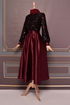 Belt Satin Dress Burgundy ASM2537 - Thumbnail