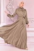 Belt Satin Dress Mink NEV14823 - Thumbnail