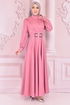 Belt Satin Dress Rose Kurusu ASM2464 - Thumbnail