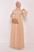 Belt Tüll Kleid Beige ASM2434 - Thumbnail