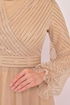 Belt Tüll Kleid Beige ASM2434 - Thumbnail