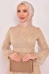 Belt Tüll Kleid Beige ASM2434 - Thumbnail