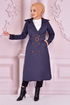 Belt Trenchcoat Dunkelblau END5069 - Thumbnail