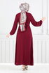 Belted Aerobin Dress 224ASN936-M Burgundy - Thumbnail