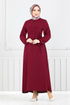 Belted Aerobin Dress 224ASN936-M Burgundy - Thumbnail