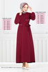 Belted Aerobin Dress 224ASN936-M Burgundy - Thumbnail