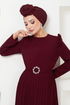 Belted Chiffon Evening dress 5621END900-M Burgundy - Thumbnail