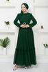 Belted Chiffon Evening dress 5621END900-M Emerald - Thumbnail