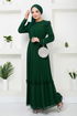 Belted Chiffon Evening dress 5621END900-M Emerald - Thumbnail