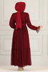 Belted Chiffon Evening dress END5521 Burgundy - Thumbnail