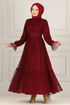 Belted Chiffon Evening dress END5521 Burgundy - Thumbnail