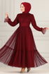 Belted Chiffon Evening dress END5521 Burgundy - Thumbnail