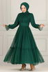 Belted Chiffon Evening dress END5521 Emerald - Thumbnail