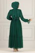 Belted Chiffon Evening dress END5521 Emerald - Thumbnail