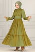 Belted Chiffon Evening dress END5521 Nefti Green - Thumbnail