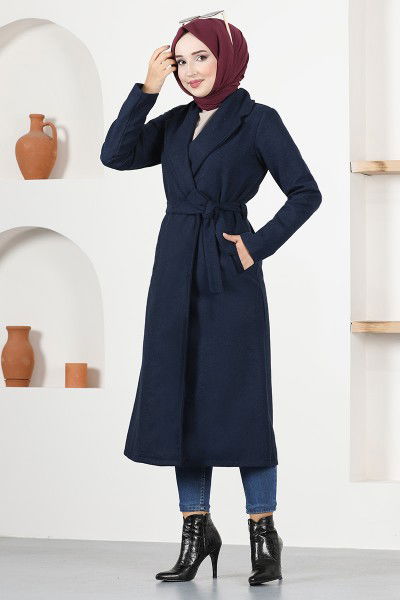 END - Belted Coat Navy blue END7519