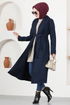 Belted Coat Navy blue END7519 - Thumbnail