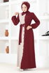 Belted Dress ASM2651 Burgundy - Thumbnail