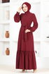 Belted Dress ASM2665 Burgundy - Thumbnail