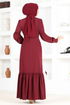 Belted Dress ASM2665 Burgundy - Thumbnail