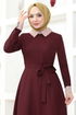 Belted Dress ASM2687 Burgundy - Thumbnail