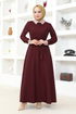 Belted Dress ASM2687 Burgundy - Thumbnail