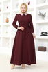 Belted Dress ASM2687 Burgundy - Thumbnail